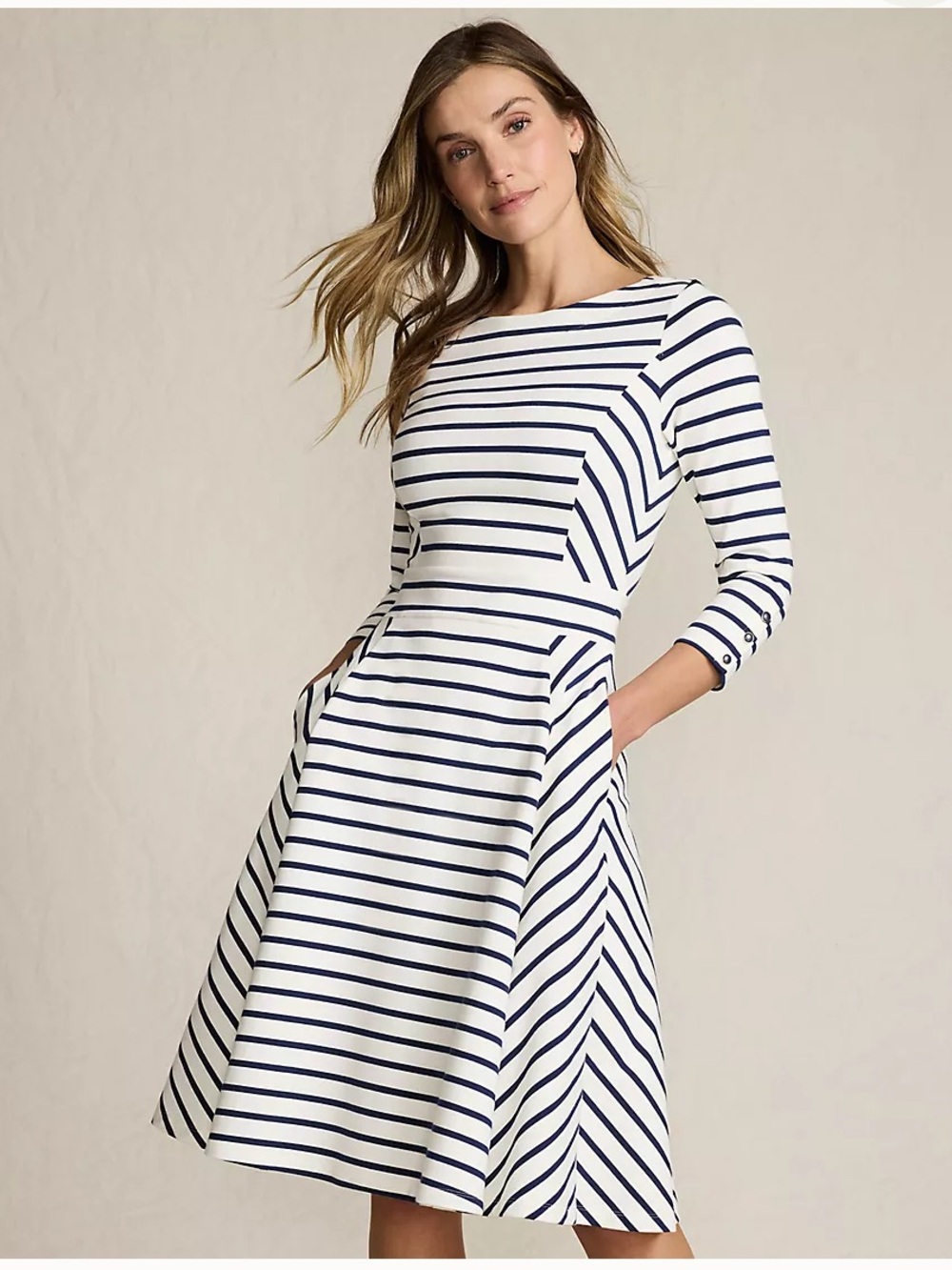 Lands End Starfish Dress Ivory and Deep Sea Breton Stripe Fit-and-Flare